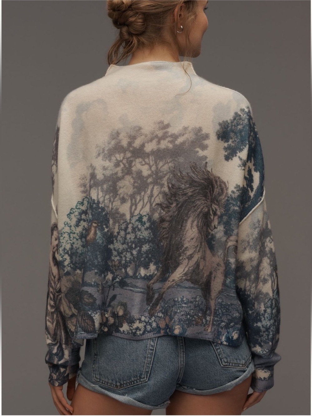 Pilcro The Alani Cashmere Mock Neck Sweater Victorian Art Deco Print XL - Picture 11 of 11